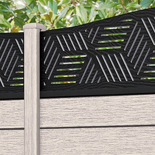 Fusion Cubed Curved Top Fence Panel - Mid Stone - with our composite posts