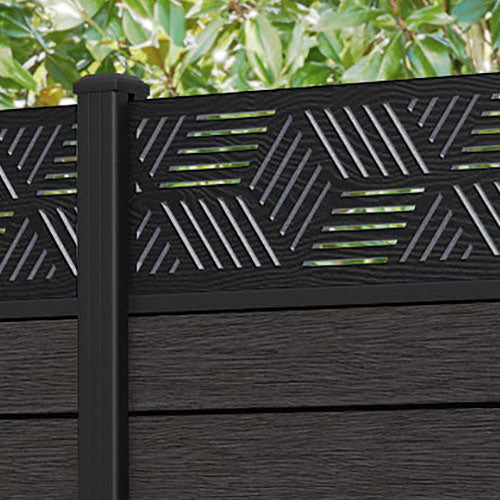 Fusion Cubed Fence Panel - Dark Oak - with our aluminium posts