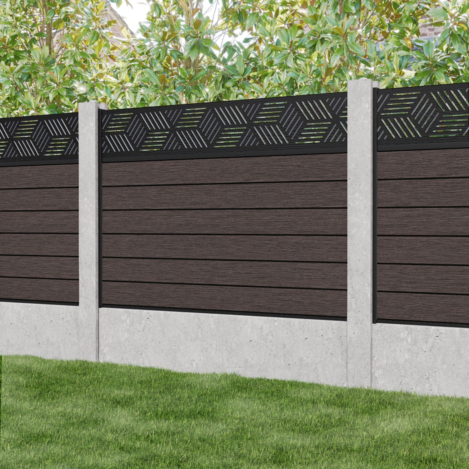 Fusion Cubed Fence Panel - Mid Brown - for existing concrete posts