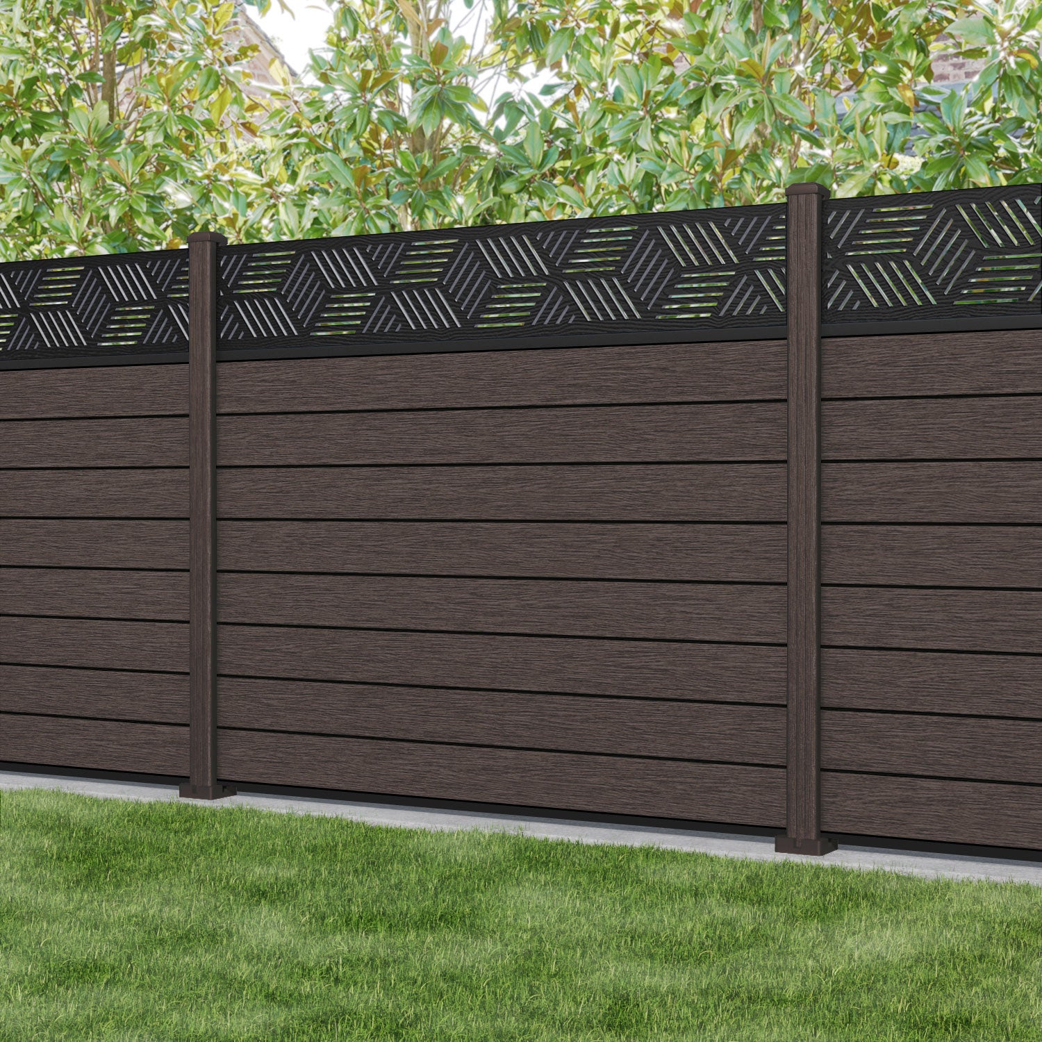 Fusion Cubed Fence Panel - Mid Brown - with our composite posts