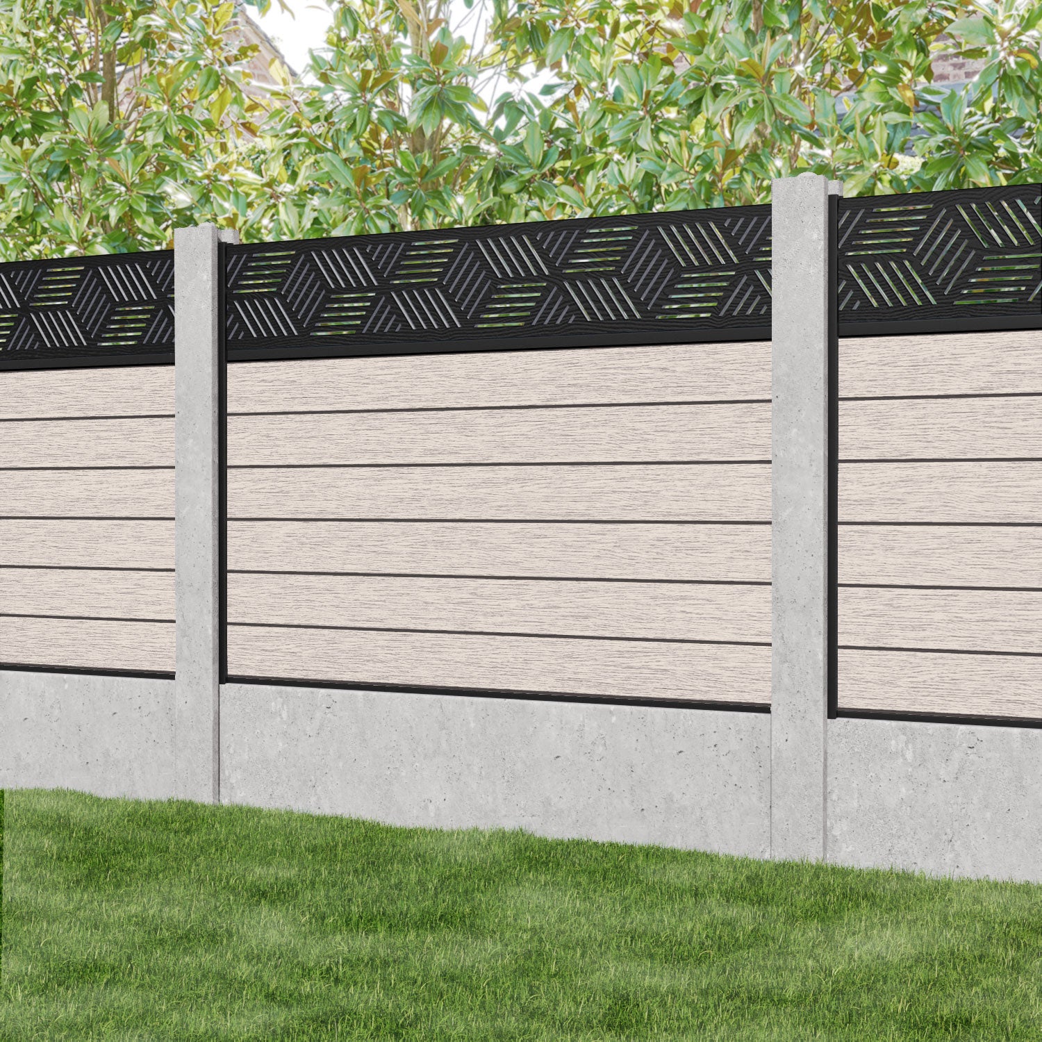 Fusion Cubed Fence Panel - Mid Stone - for existing concrete posts