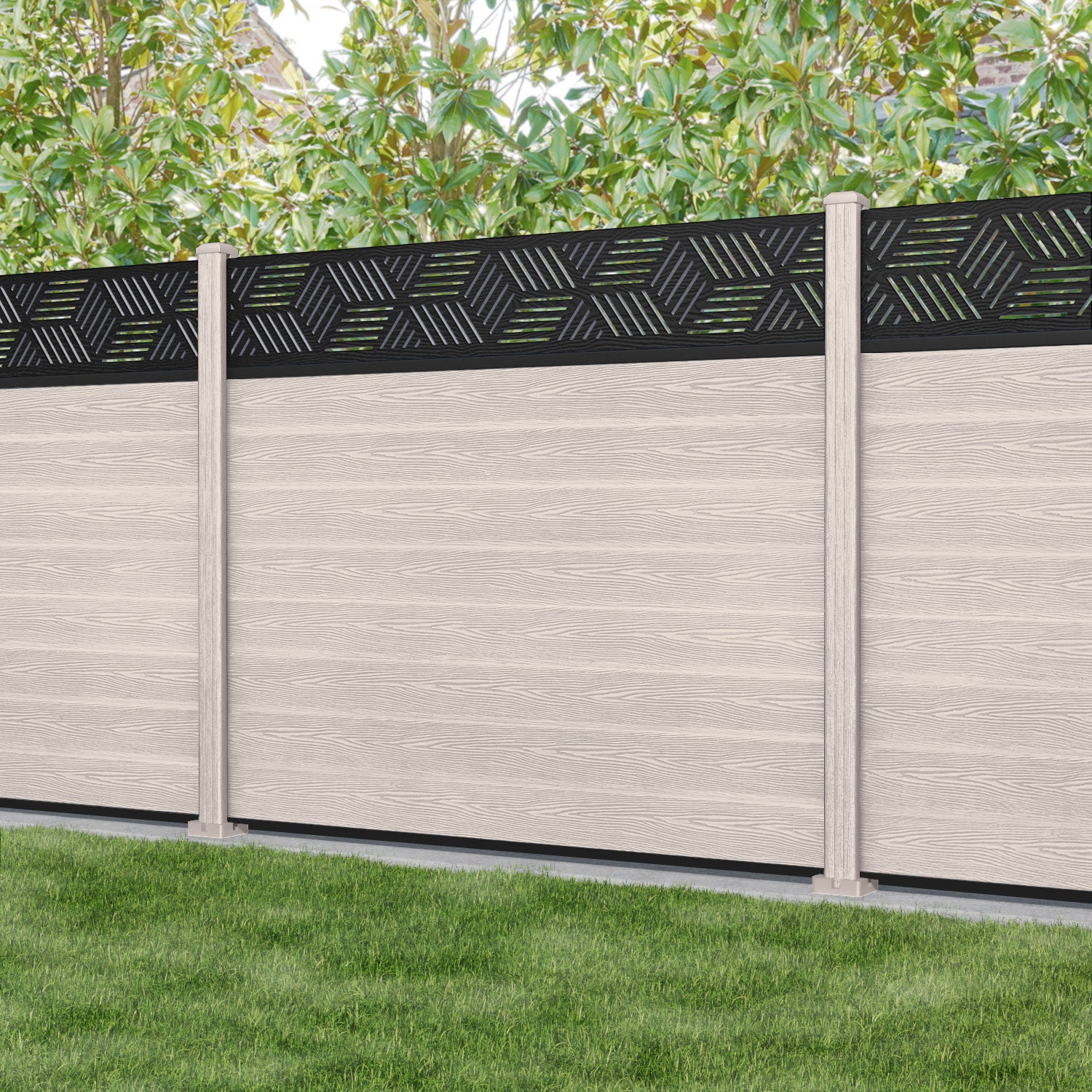 Classic Cubed Fence Panel - Mid Stone - with our composite posts