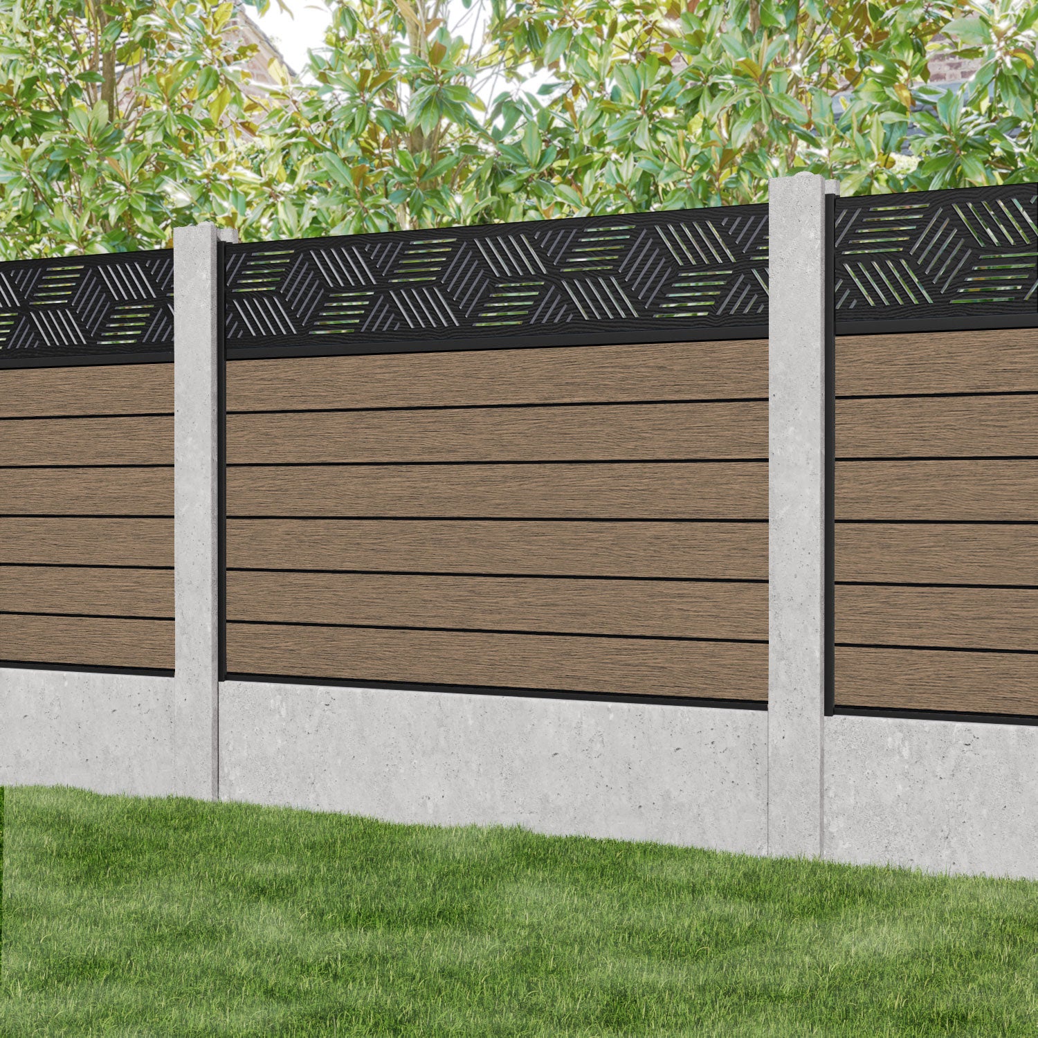 Fusion Cubed Fence Panel - Teak - for existing concrete posts