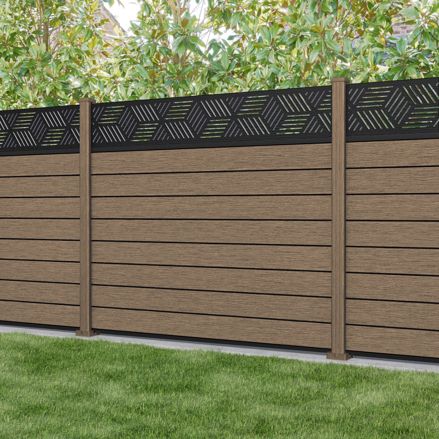 Fusion Cubed Fence Panel - Teak - with our composite posts