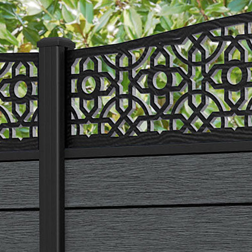Fusion Nabila Curved Top Fence Panel - Dark Grey - with our aluminium posts