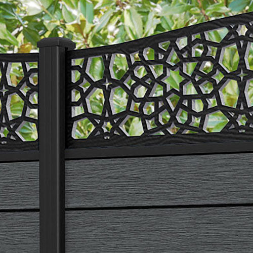 Fusion Nazira Curved Top Fence Panel - Dark Grey - with our aluminium posts