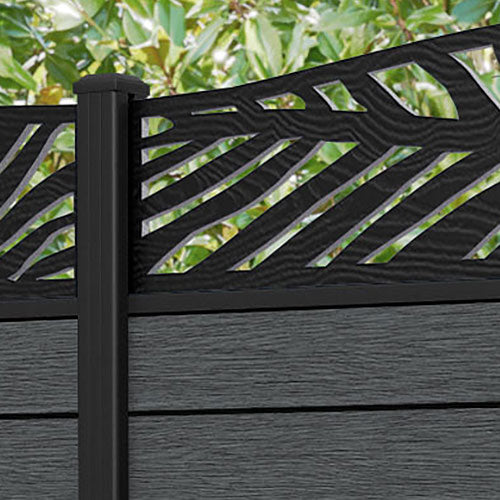 Fusion Palm Curved Top Fence Panel - Dark Grey - with our aluminium posts