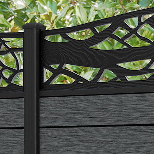 Fusion Twilight Curved Top Fence Panel - Dark Grey - with our aluminium posts