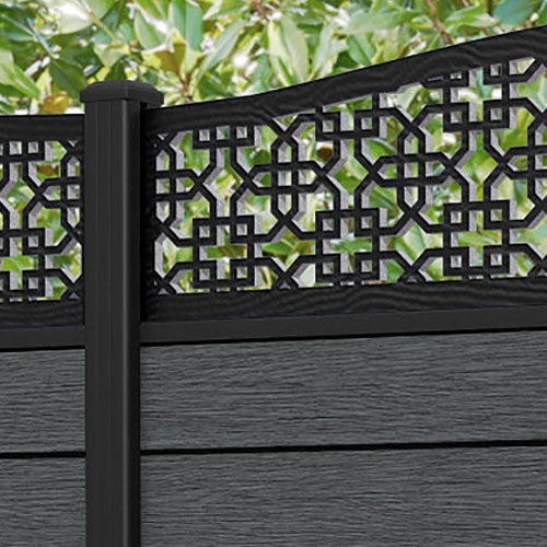 Fusion Zaria Curved Top Fence Panel - Dark Grey - with our aluminium posts
