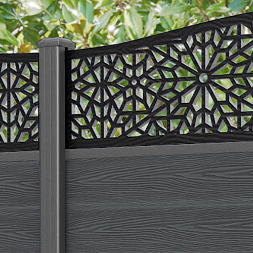 Classic Alnara Curved Top Fence Panel - Dark Grey - with our aluminium posts
