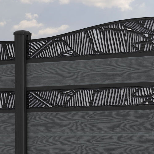 Classic Feather Curved Top Split Screen Fence Panel - Dark Grey - with our aluminium posts