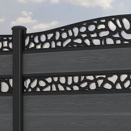 Classic Pebble Curved Top Split Screen Fence Panel - Dark Grey - with our aluminium posts