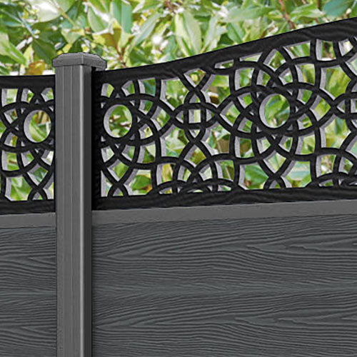 Classic Ambar Curved Top Fence Panel - Dark Grey - with our aluminium posts
