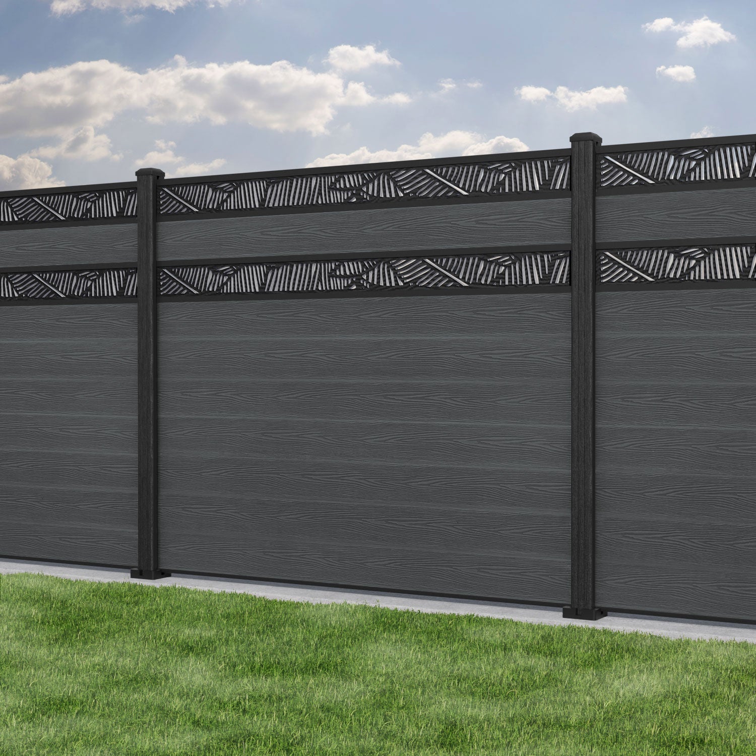 Classic Feather Split Screen Fence Panel - Dark Grey - with our composite posts