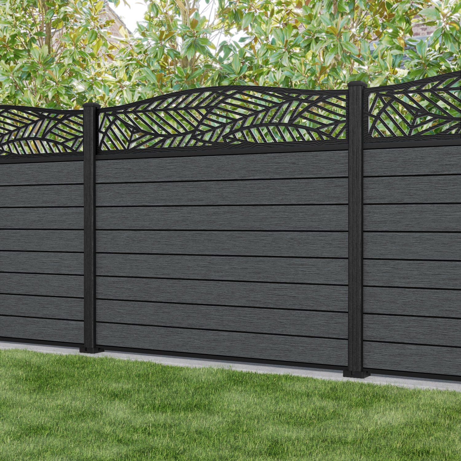 Fusion Habitat Curved Top Fence Panel - Dark Grey - with our composite posts