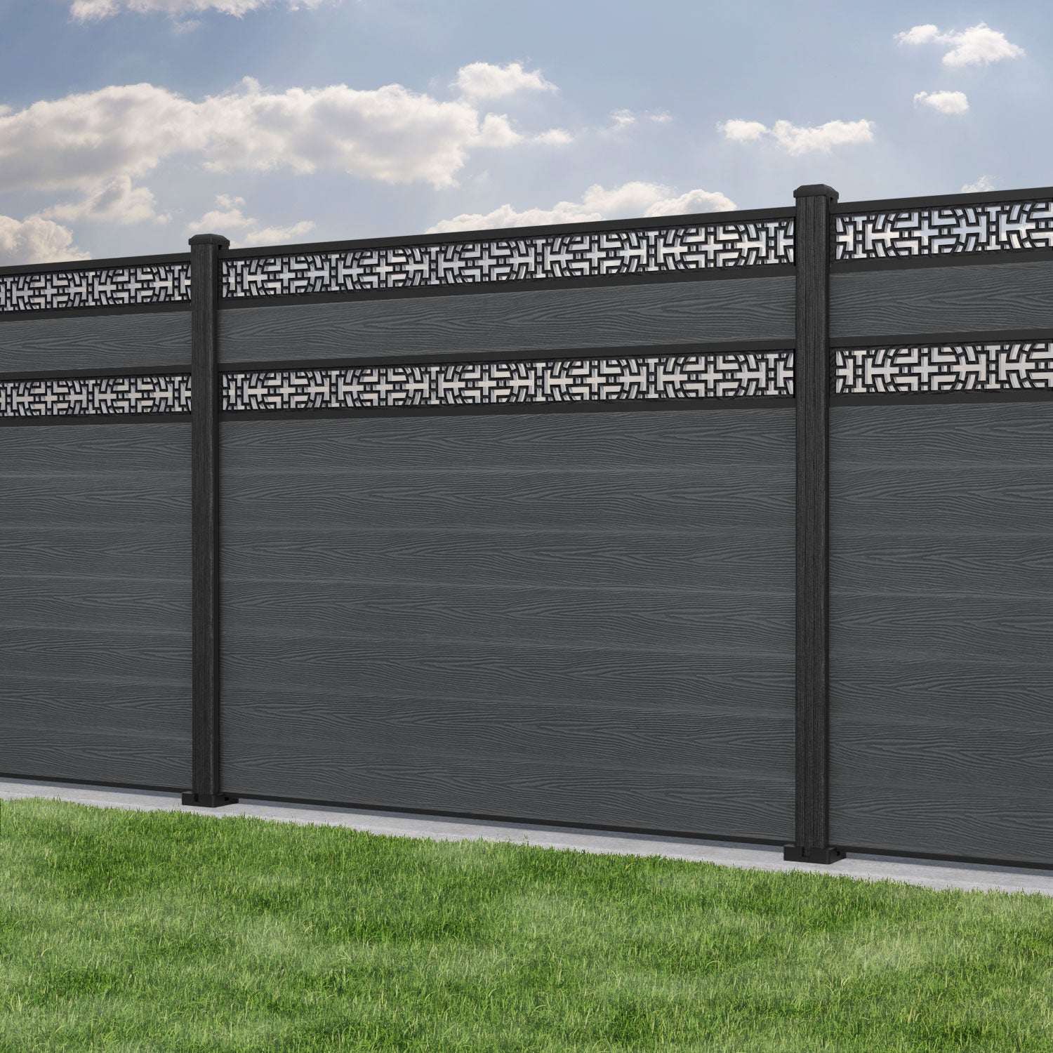Classic Kumo Split Screen Fence Panel - Dark Grey - with our composite posts