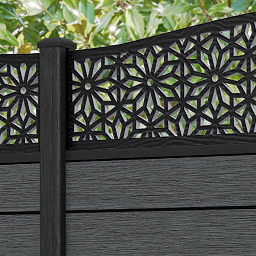 Fusion Narwa Curved Top Fence Panel - Dark Grey - with our composite posts