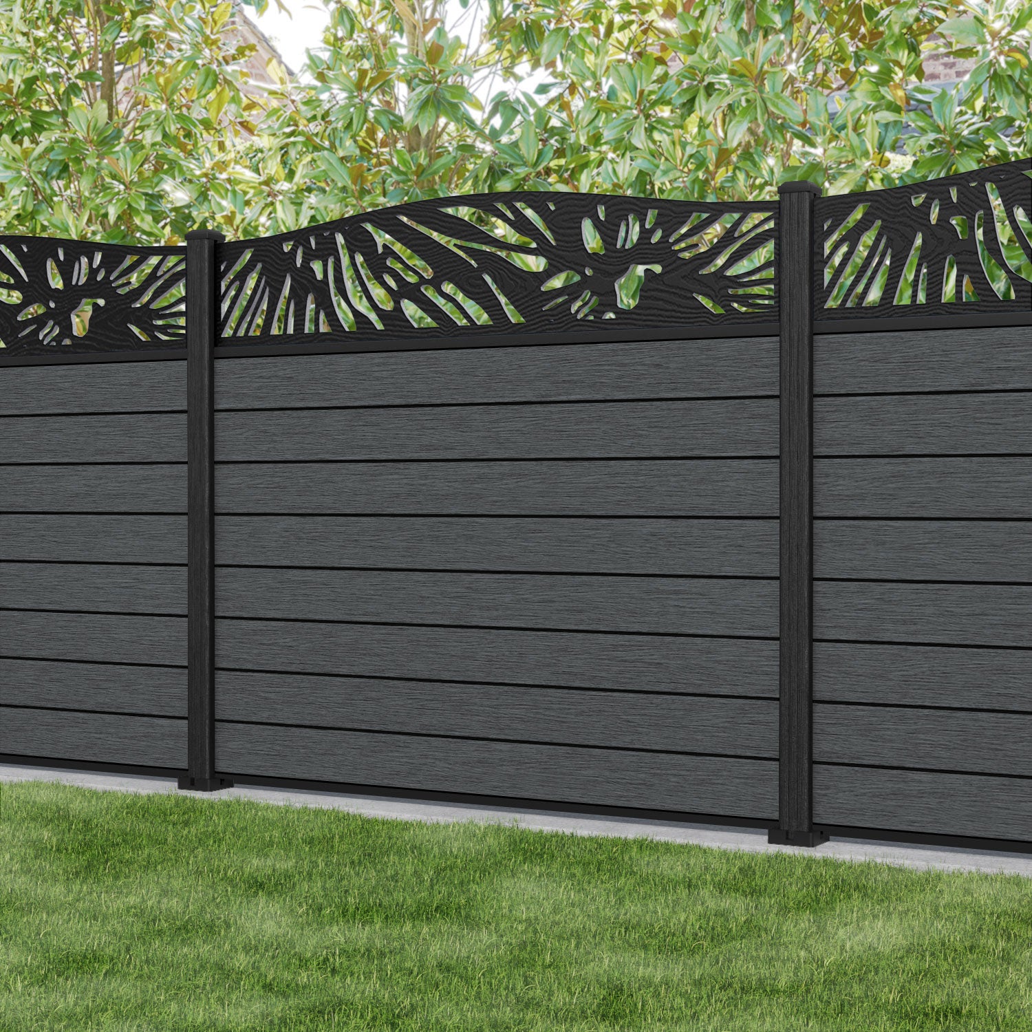 Fusion Poppy Curved Top Fence Panel - Dark Grey - with our composite posts