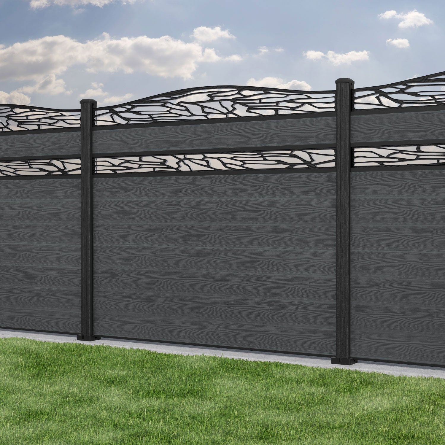 Classic Shatter Curved Top Split Screen Fence Panel - Dark Grey - with our composite posts
