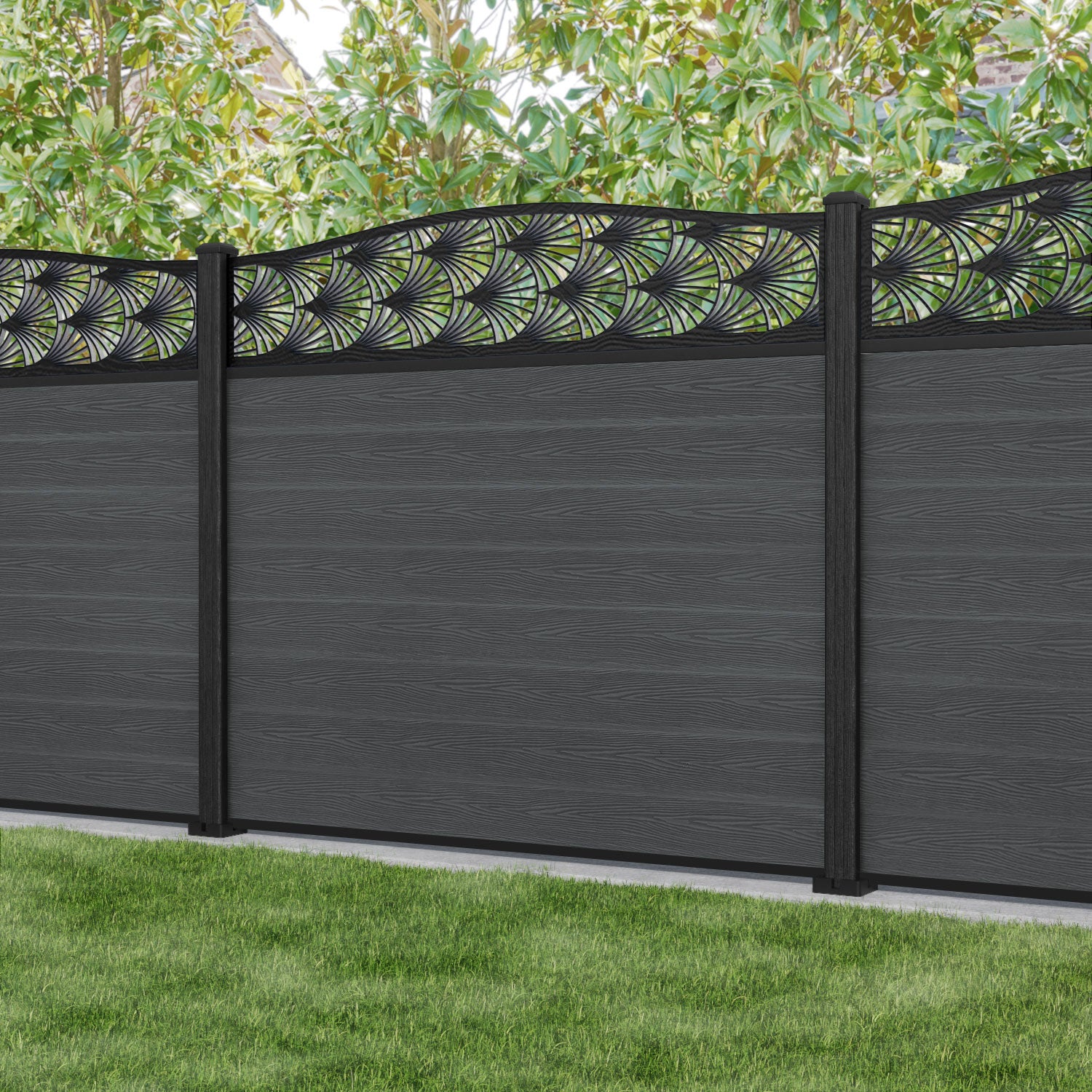 Classic Laurel Curved Top Fence Panel - Dark Grey - with our composite posts