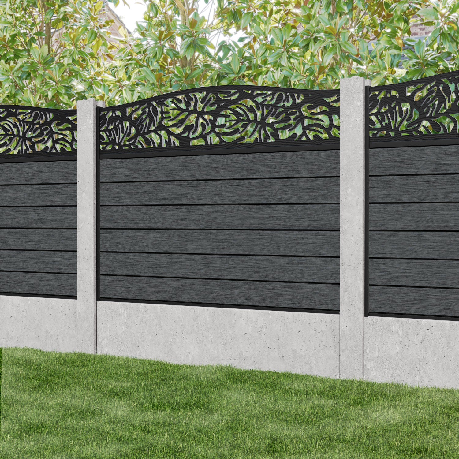 Fusion Botanic Curved Top Fence Panel - Dark Grey - for existing concrete posts