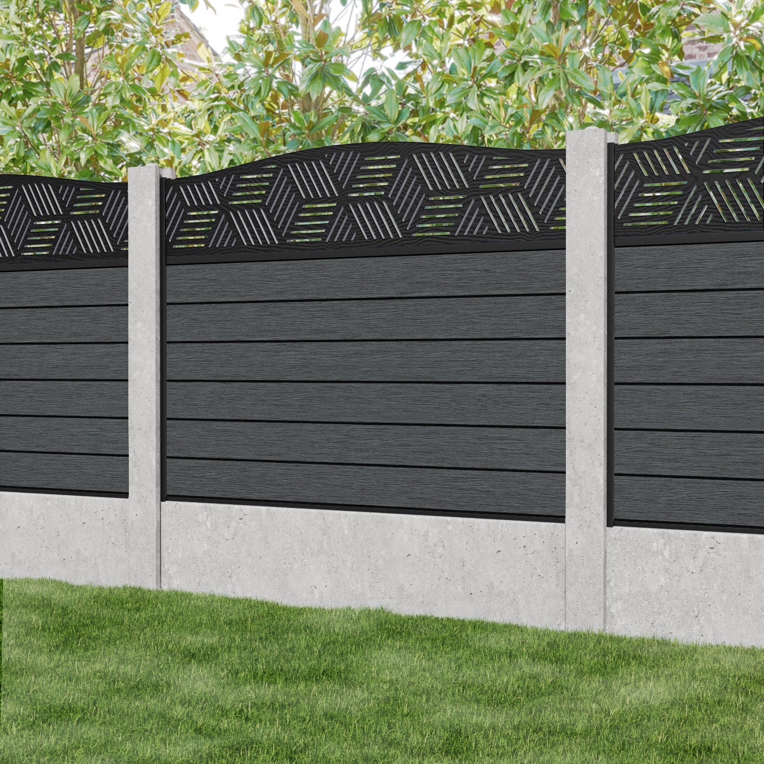 Fusion Cubed Curved Top Fence Panel - Dark Grey - for existing concrete posts