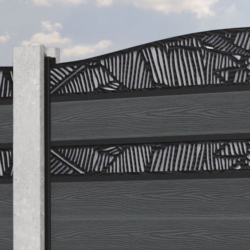 Classic Feather Curved Top Split Screen Fence Panel - Dark Grey - for existing concrete posts