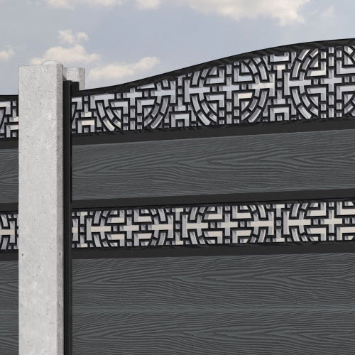 Classic Kumo Curved Top Split Screen Fence Panel - Dark Grey - for existing concrete posts