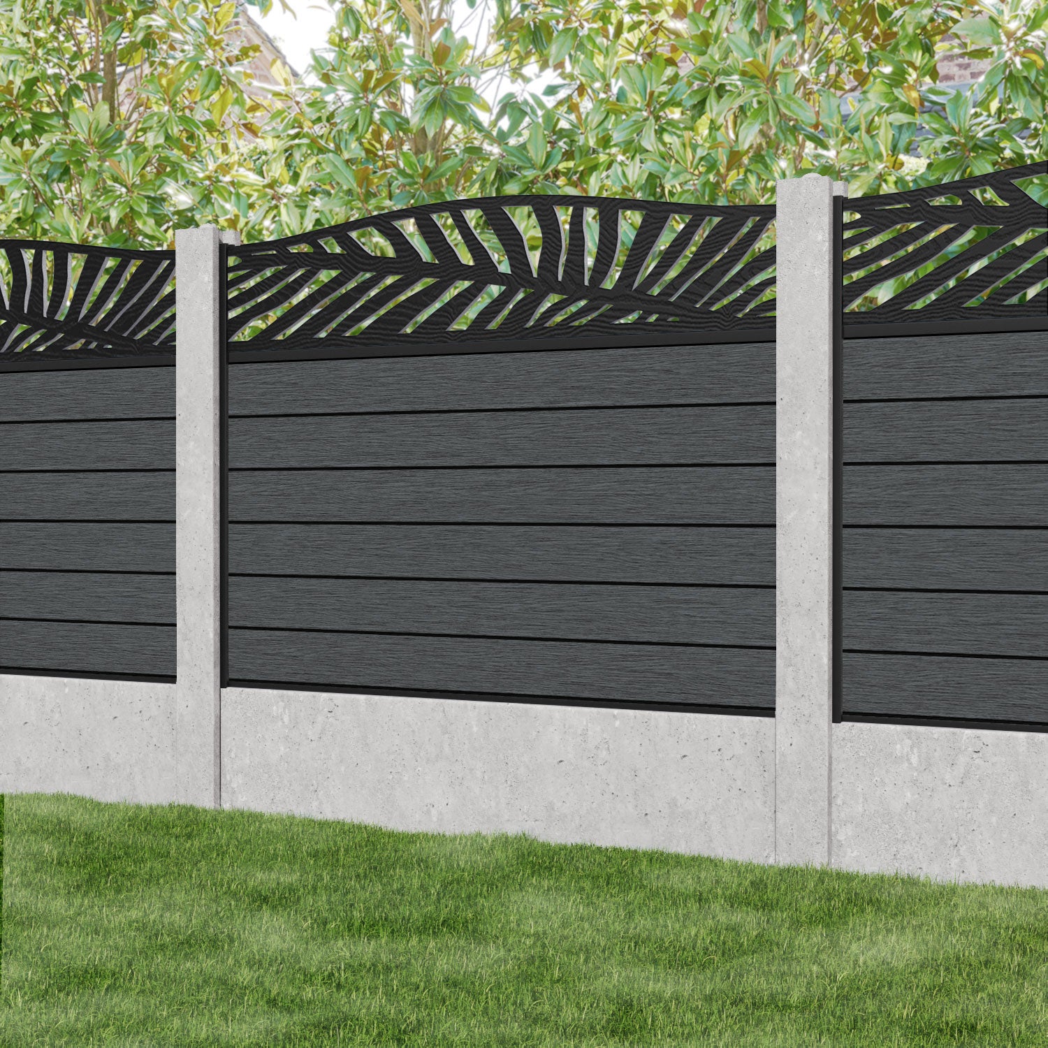 Fusion Palm Curved Top Fence Panel - Dark Grey - for existing concrete posts