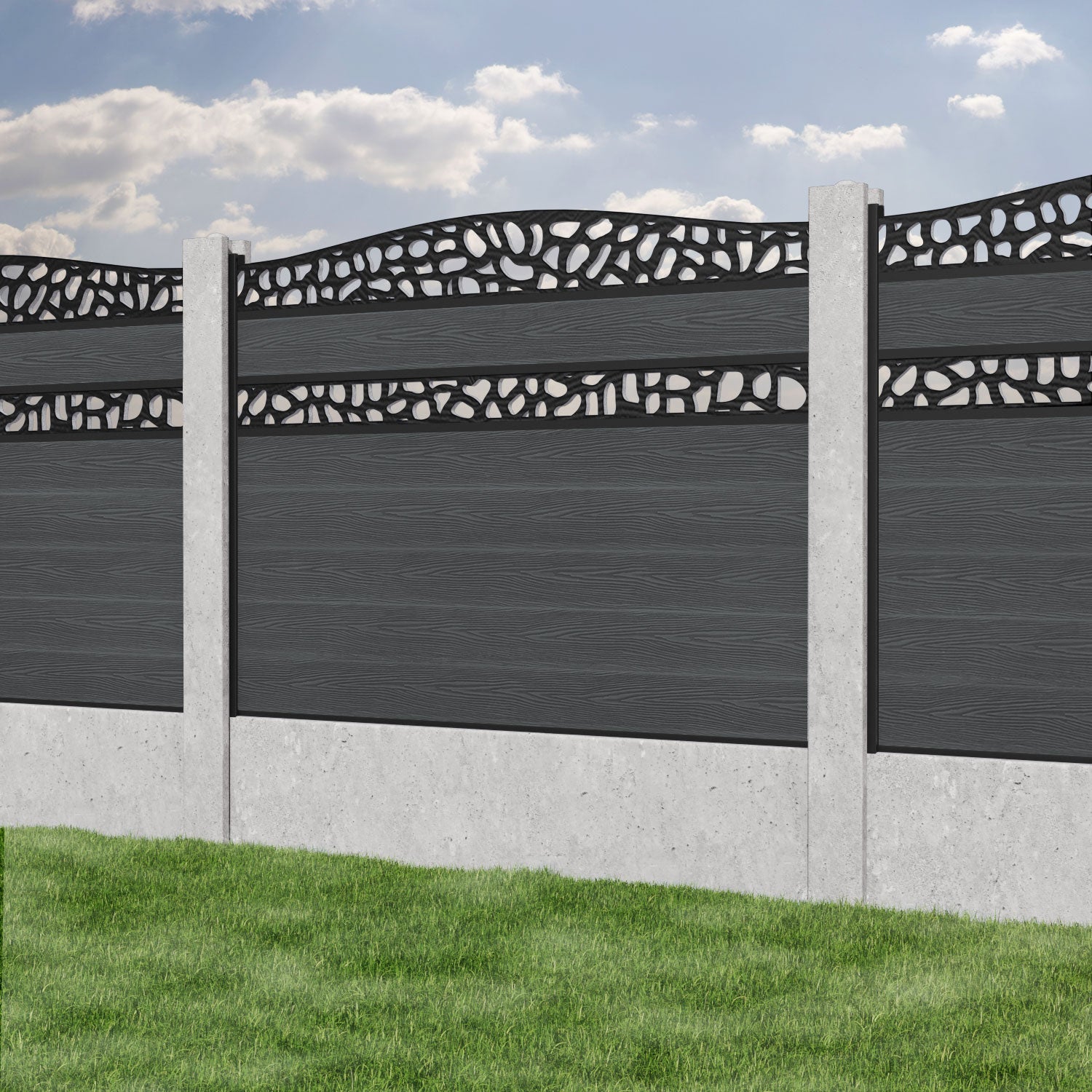 Classic Pebble Curved Top Split Screen Fence Panel - Dark Grey - for existing concrete posts