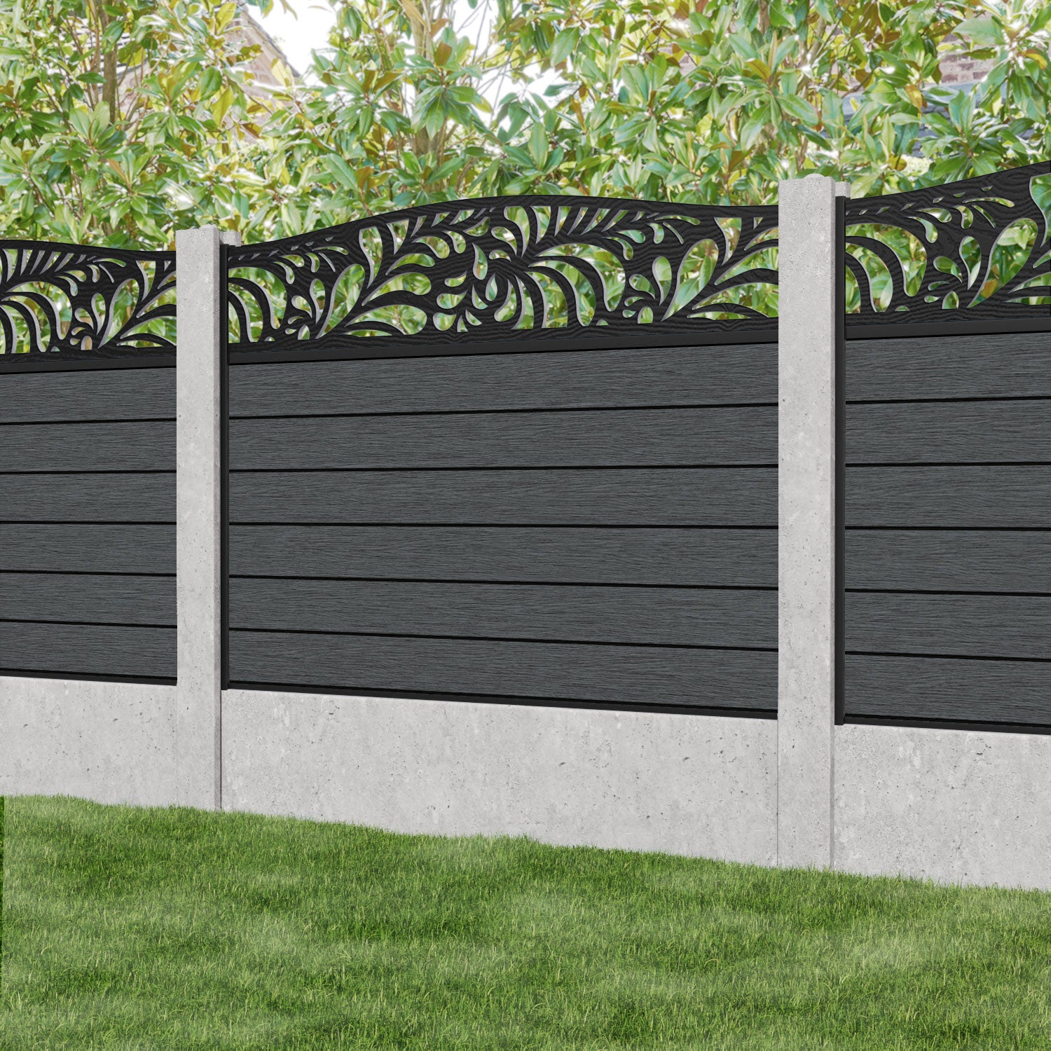 Fusion Petal Curved Top Fence Panel - Dark Grey - for existing concrete posts
