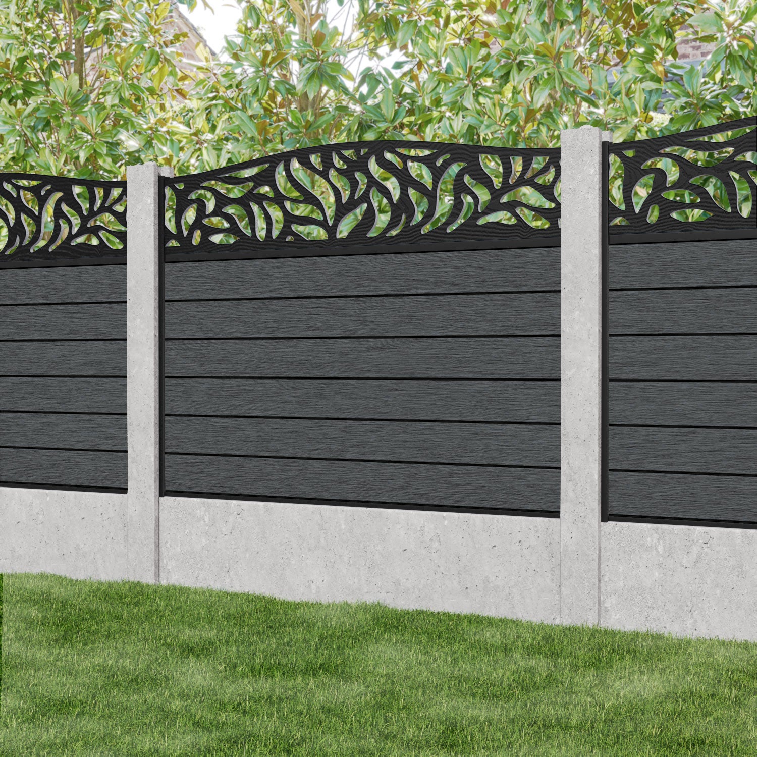 Fusion Plume Curved Top Fence Panel - Dark Grey - for existing concrete posts