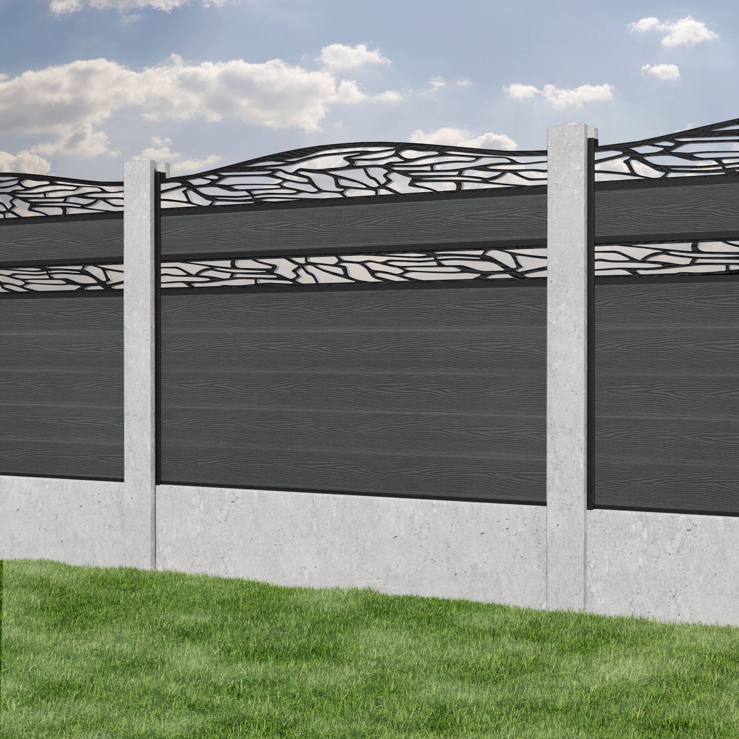Classic Shatter Curved Top Split Screen Fence Panel - Dark Grey - for existing concrete posts
