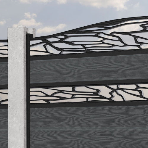 Classic Shatter Curved Top Split Screen Fence Panel - Dark Grey - for existing concrete posts
