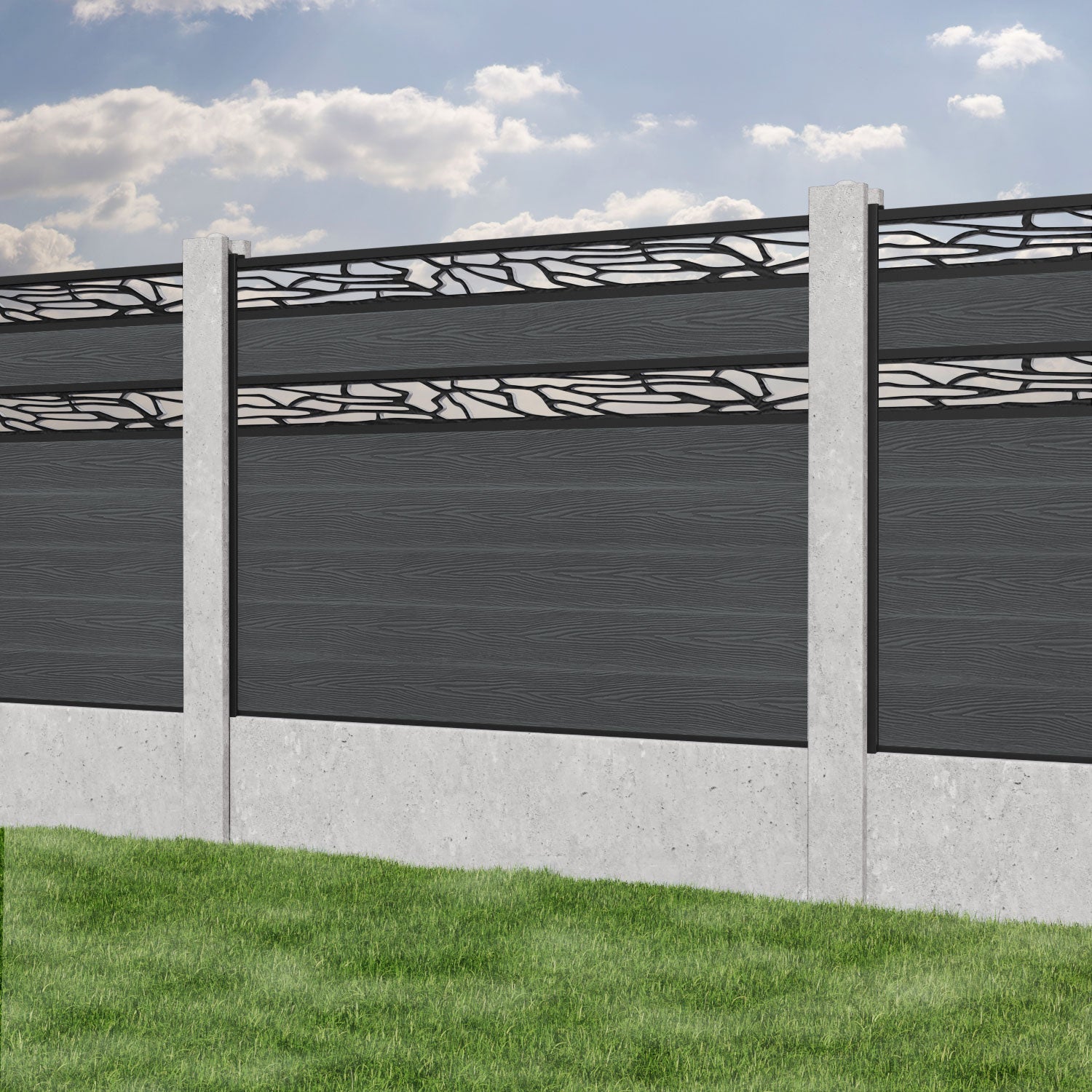 Classic Shatter Split Screen Fence Panel - Dark Grey - for existing concrete posts