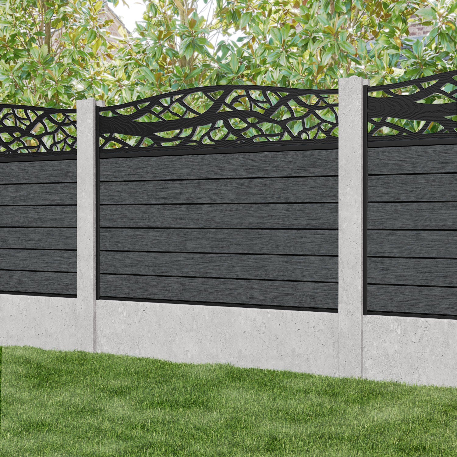 Fusion Twilight Curved Top Fence Panel - Dark Grey - for existing concrete posts