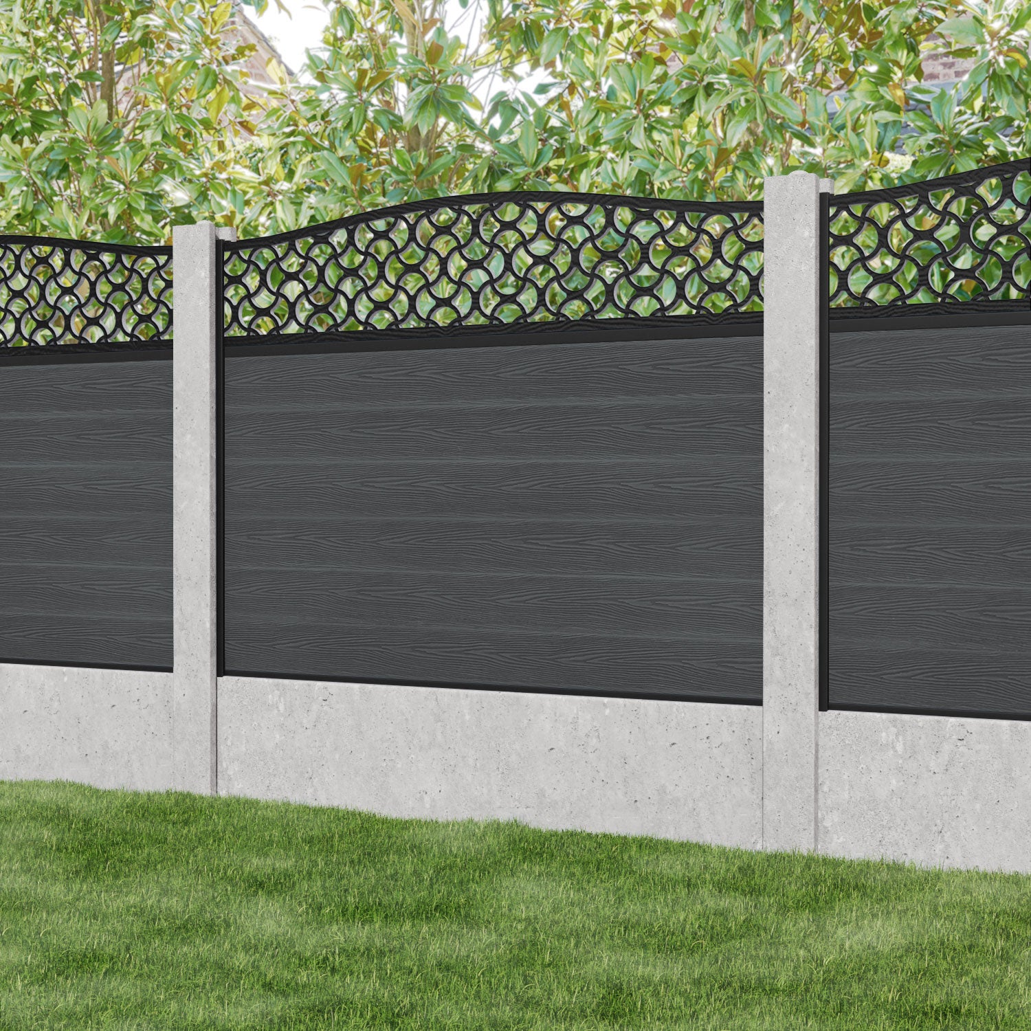 Classic Vida Curved Top Fence Panel - Dark Grey - for existing concrete posts