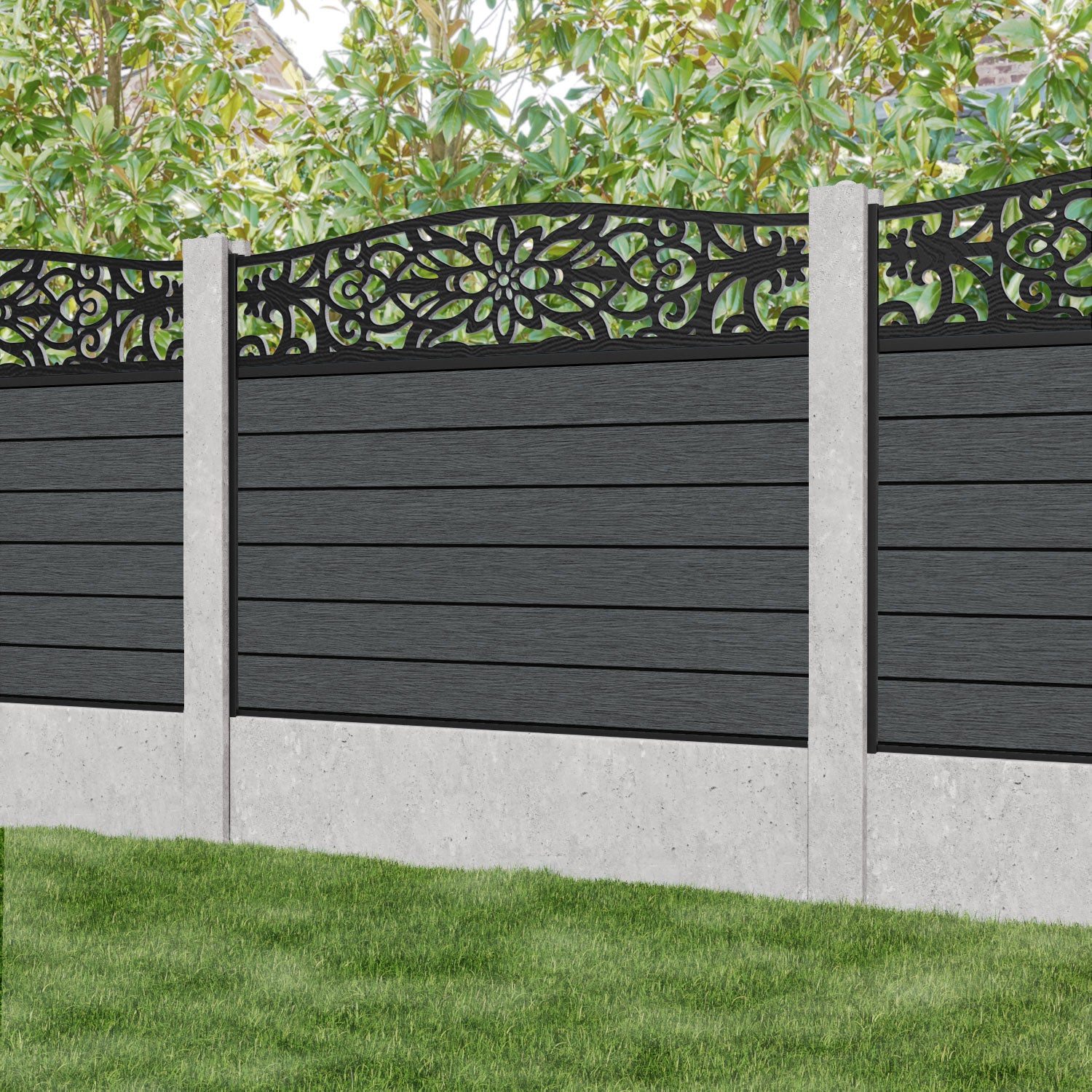 Fusion Windsor Curved Top Fence Panel - Dark Grey - for existing concrete posts