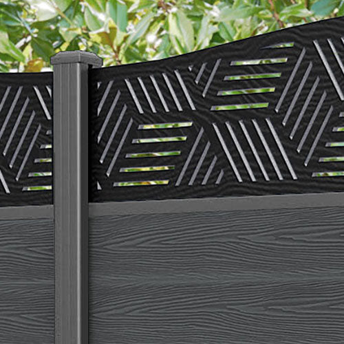 Classic Cubed Curved Top Fence Panel - Dark Grey - with our aluminium posts