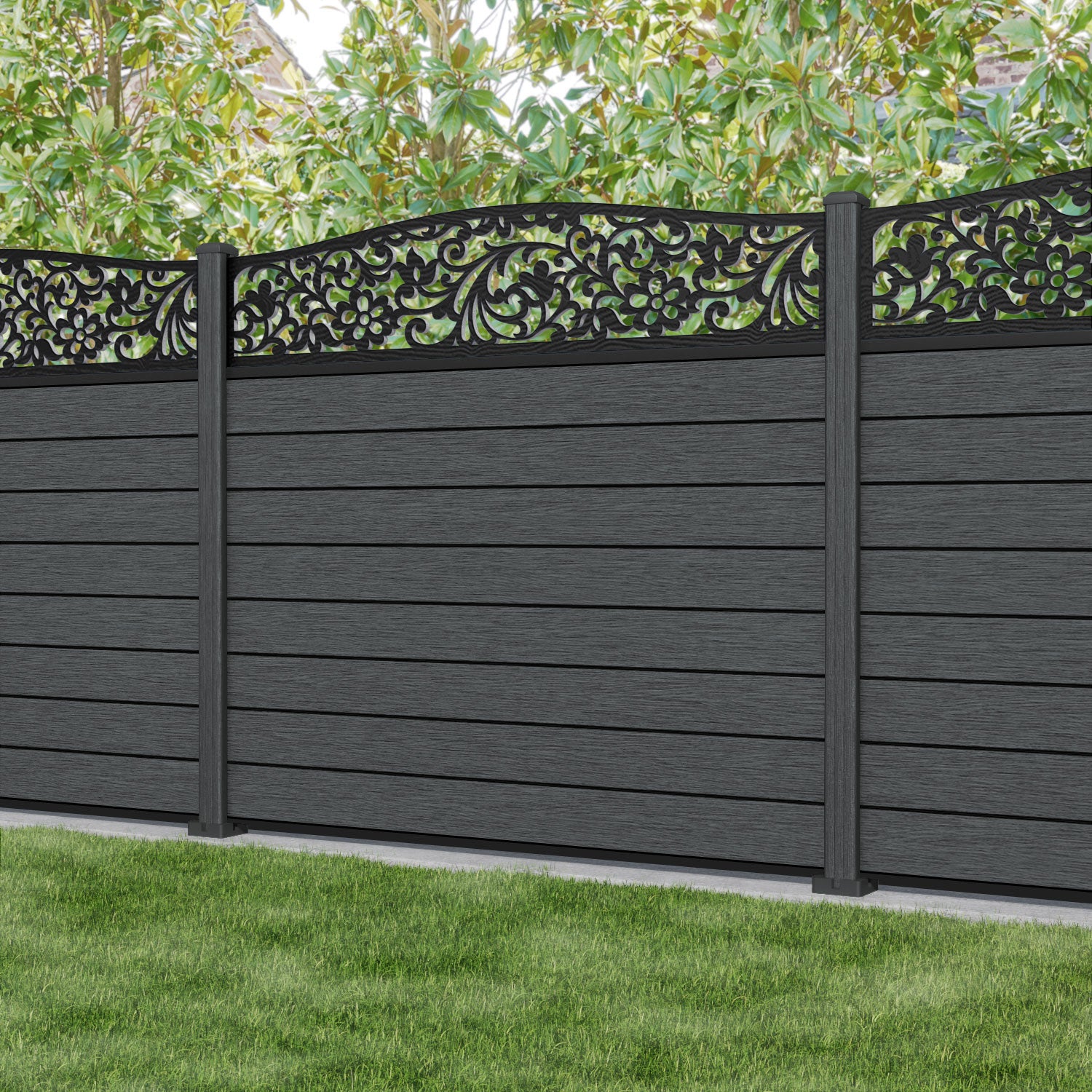 Fusion Eden Curved Top Fence Panel - Dark Grey - with our composite posts