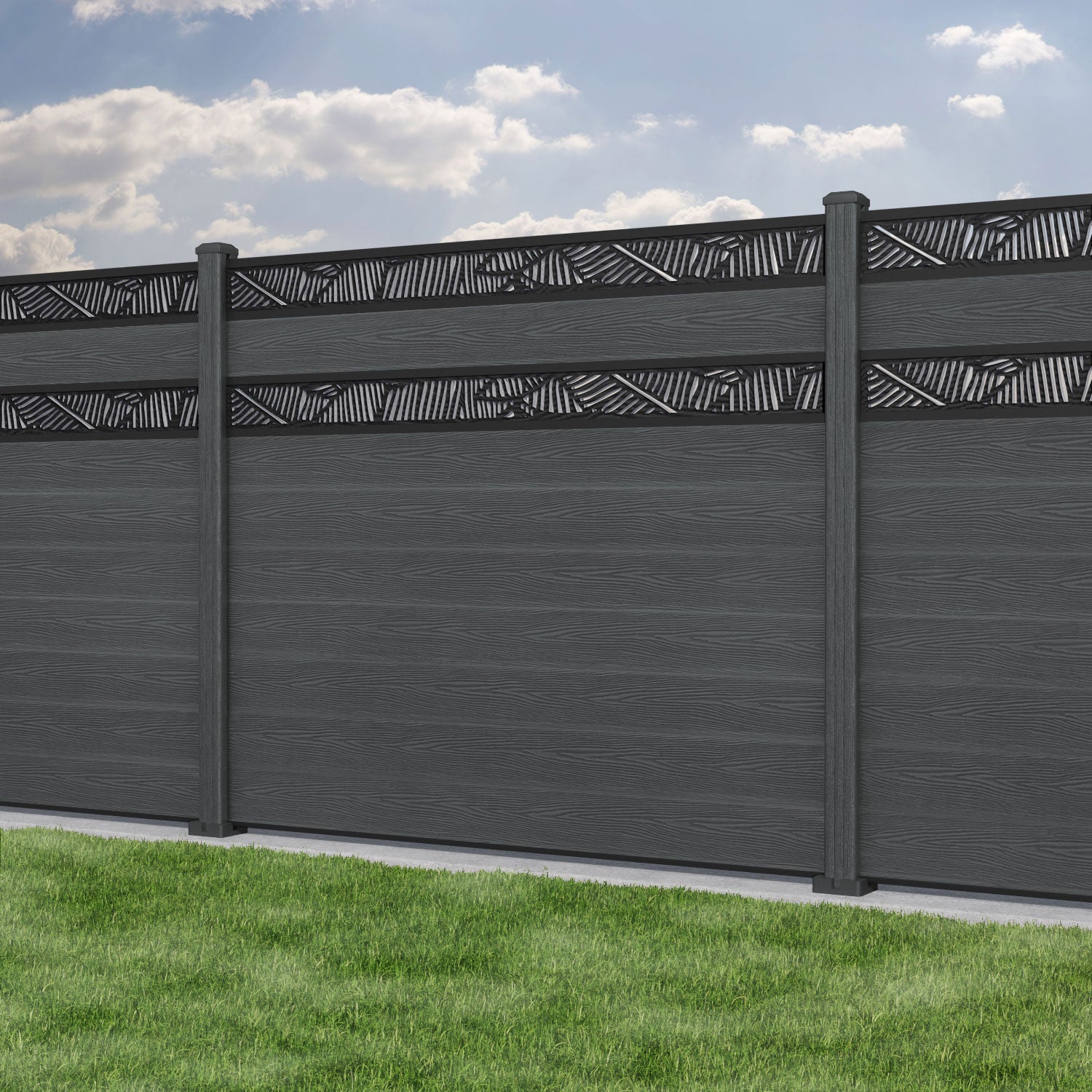 Classic Feather Split Screen Fence Panel - Dark Grey - with our composite posts