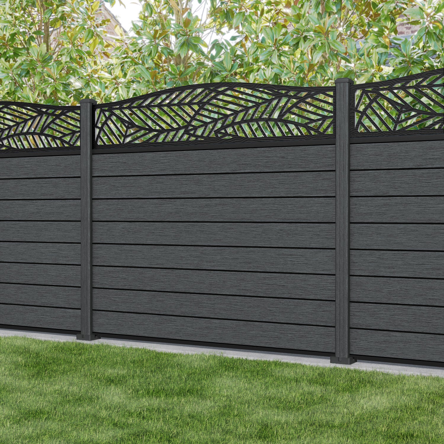 Fusion Habitat Curved Top Fence Panel - Dark Grey - with our composite posts