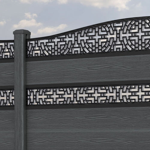 Classic Kumo Curved Top Split Screen Fence Panel - Dark Grey - with our composite posts