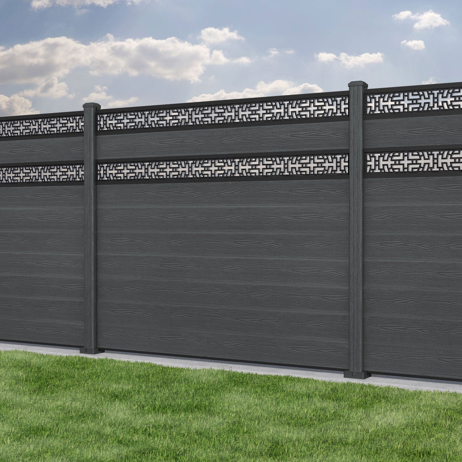 Classic Kumo Split Screen Fence Panel - Dark Grey - with our composite posts