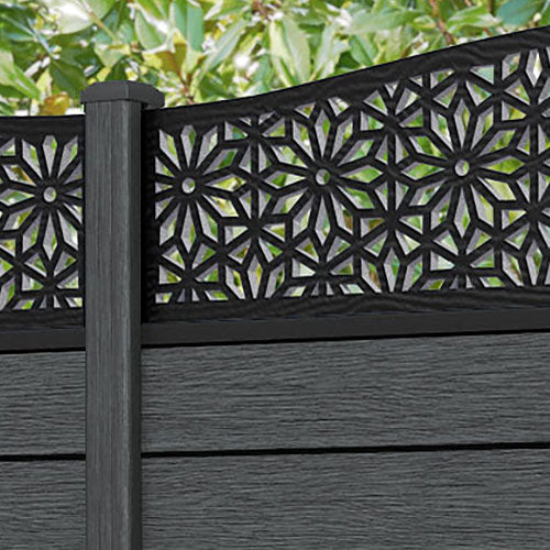 Fusion Narwa Curved Top Fence Panel - Dark Grey - with our composite posts