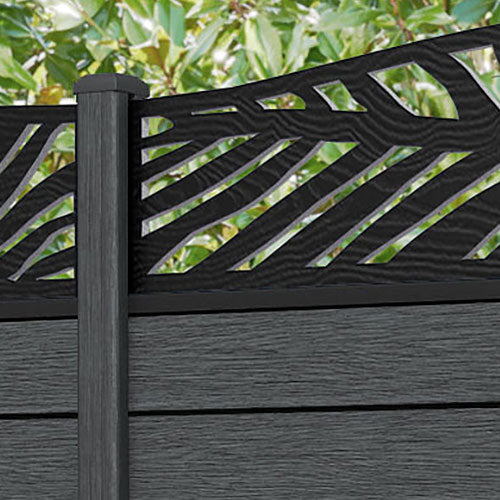 Fusion Palm Curved Top Fence Panel - Dark Grey - with our composite posts