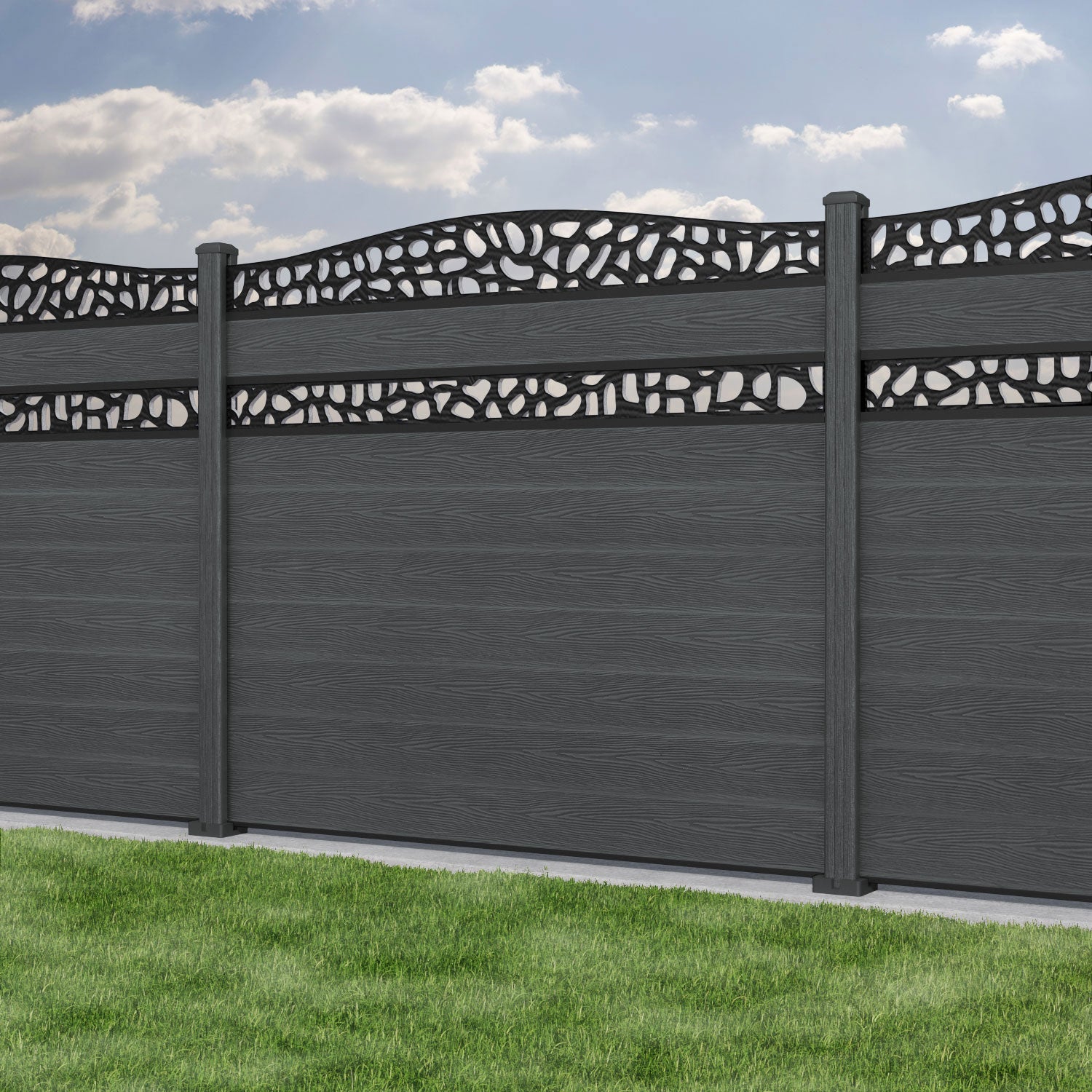 Classic Pebble Curved Top Split Screen Fence Panel - Dark Grey - with our composite posts