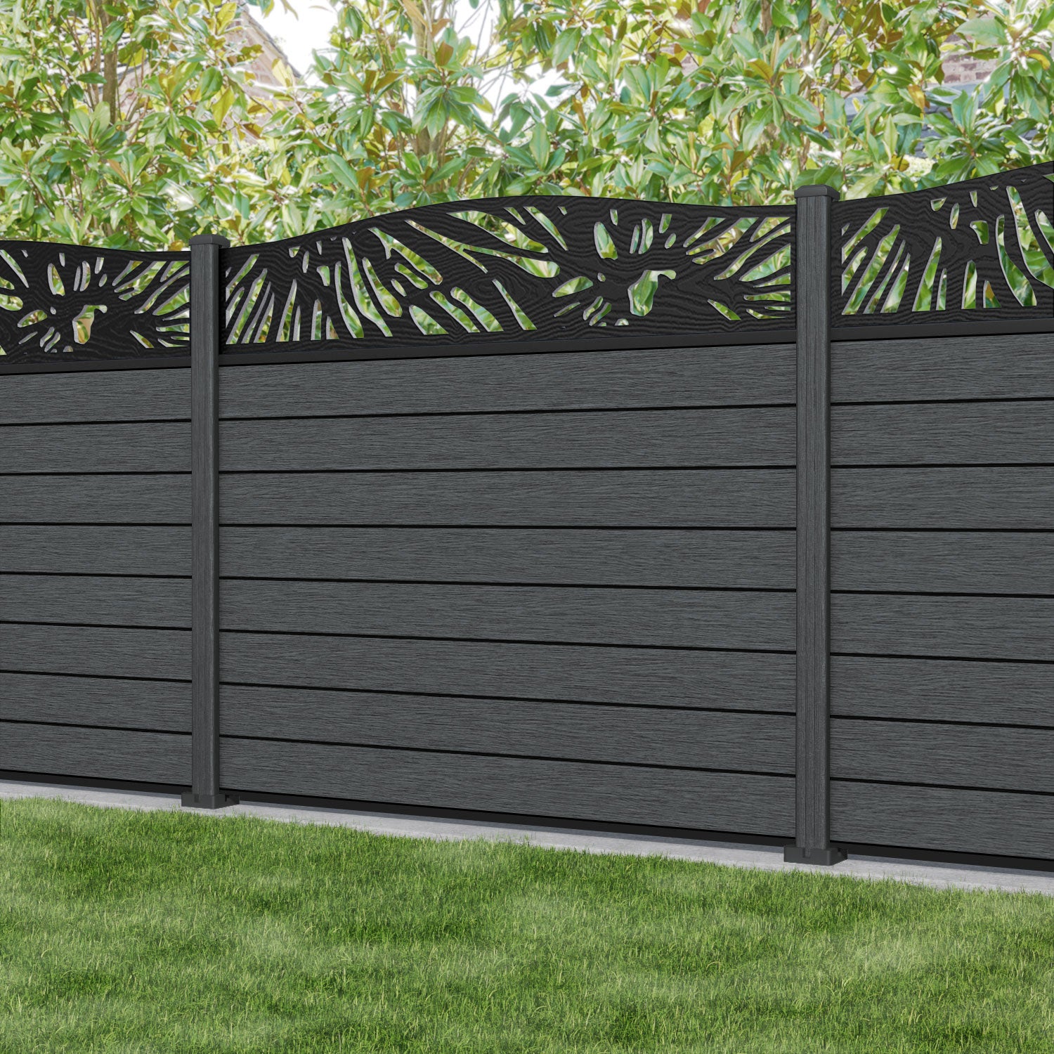 Fusion Poppy Curved Top Fence Panel - Dark Grey - with our composite posts