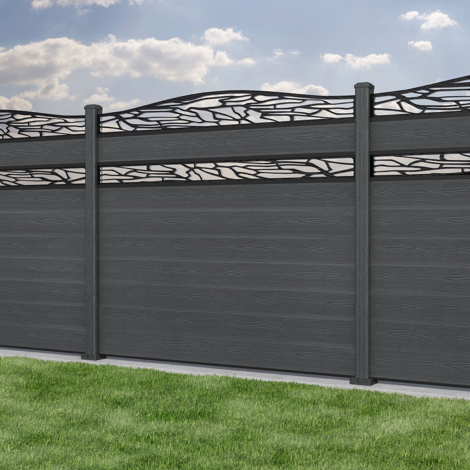 Classic Shatter Curved Top Split Screen Fence Panel - Dark Grey - with our composite posts