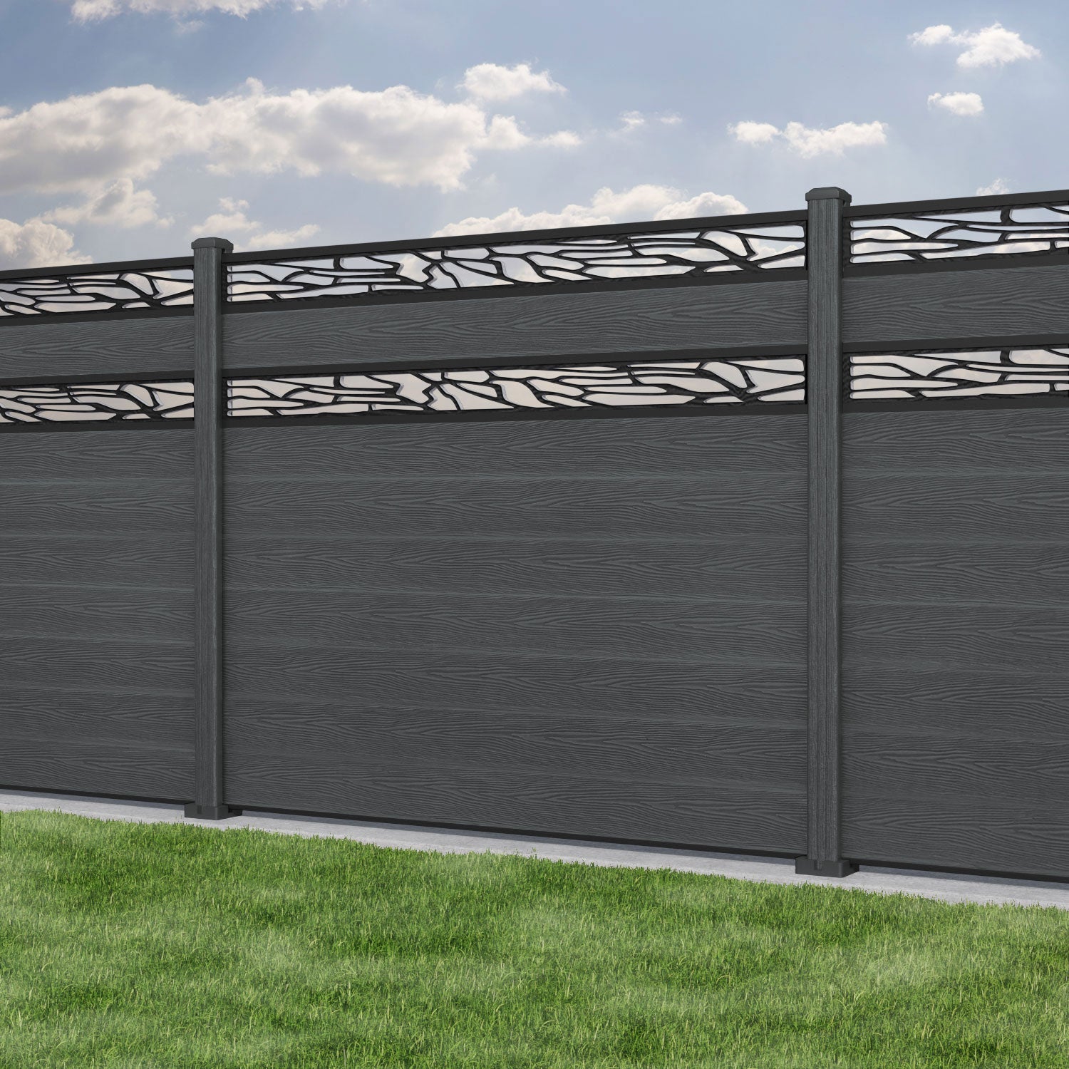 Classic Shatter Split Screen Fence Panel - Dark Grey - with our composite posts
